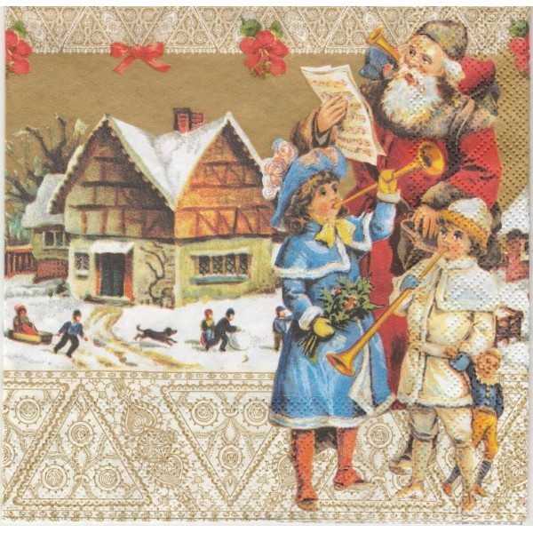 4 Serviettes en papier Enfant chant de Noël Format Lunch Decoupage Decopatch 33303487  Ambiente - Photo n°1