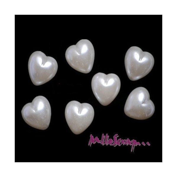 Cabochons demi-perles cœurs résine ivoire - 10 pièces - Photo n°1