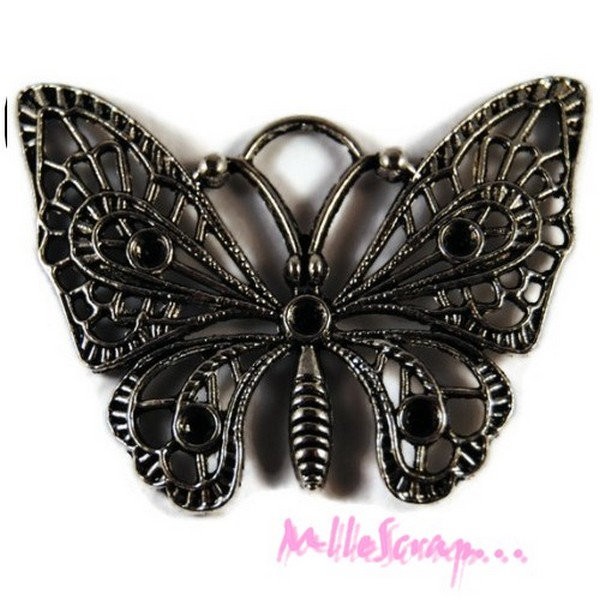 Grande breloque papillon métal argenté - 1 pièce - Photo n°1