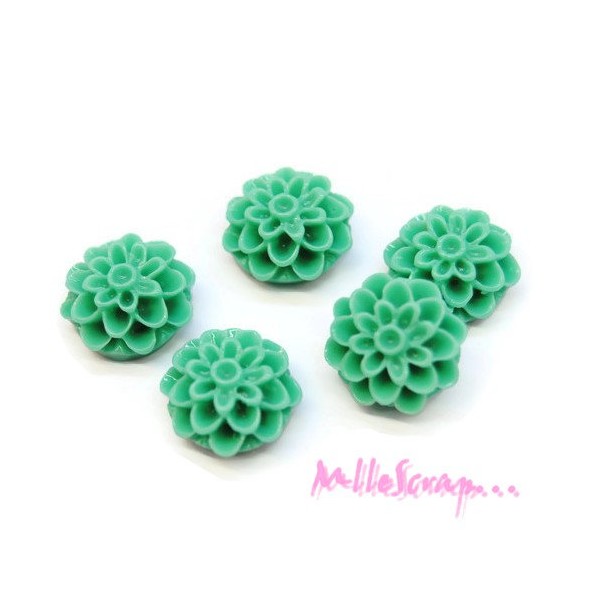 Cabochons fleurs dahlia résine vert émeraude - 5 pièces - Photo n°1