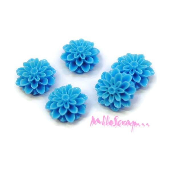 Cabochons fleurs dahlia résine bleu clair - 5 pièces - Photo n°1