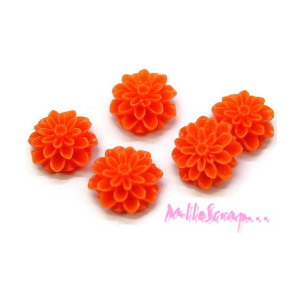 Cabochons fleurs dahlia résine orange - 5 pièces - Photo n°1