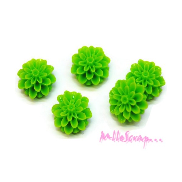 Cabochons fleurs dahlia résine vert - 5 pièces - Photo n°1