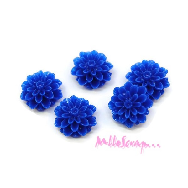 Cabochons fleurs dahlia résine bleu - 5 pièces - Photo n°1