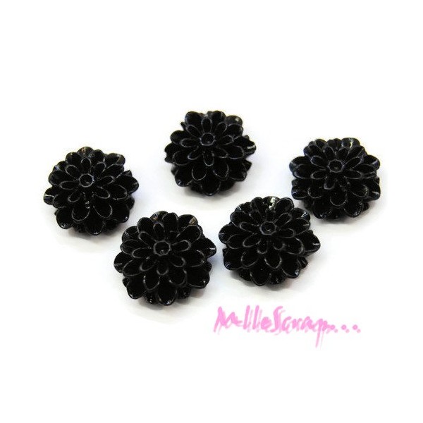 Cabochons fleurs dahlia résine noir - 5 pièces - Photo n°1