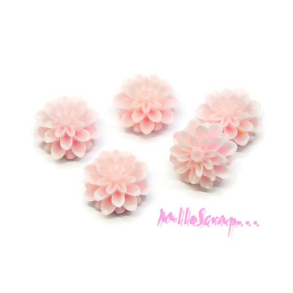 Cabochons fleurs dahlia résine rose clair - 5 pièces - Photo n°1