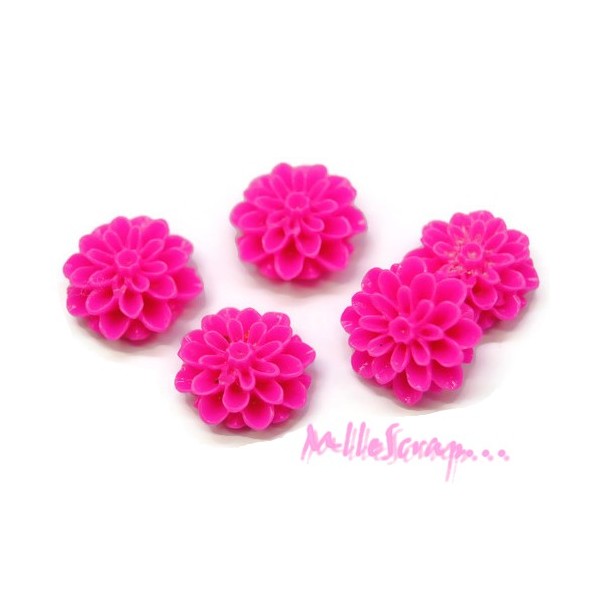 Cabochons fleurs dahlia résine rose - 5 pièces - Photo n°1