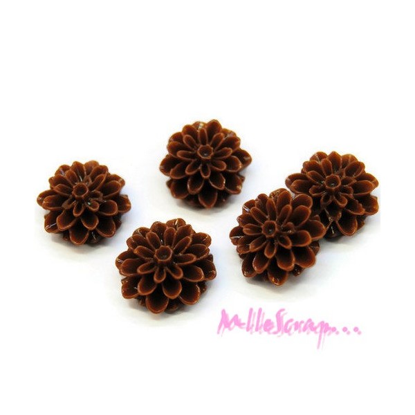Cabochons fleurs dahlia résine marron foncé - 5 pièces - Photo n°1