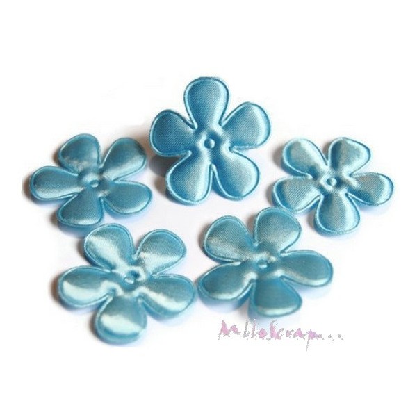 Appliques fleurs tissu satin bleu clair - 5 pièces - Photo n°1