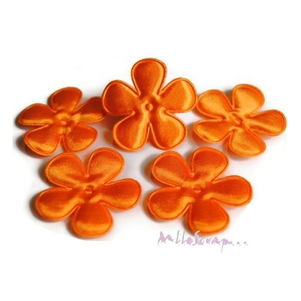 Appliques fleurs tissu satin orange - 5 pièces - Photo n°1