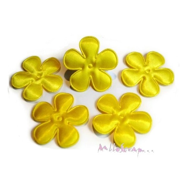 Appliques fleurs tissu satin jaune - 5 pièces - Photo n°1