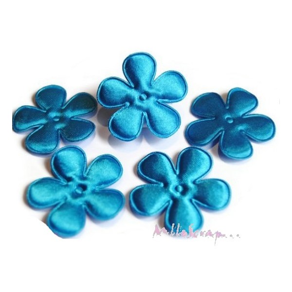 Appliques fleurs tissu satin bleu - 5 pièces - Photo n°1