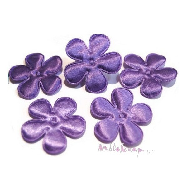 Appliques fleurs tissu satin violet - 5 pièces - Photo n°1