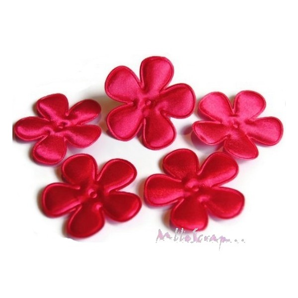 Appliques fleurs tissu satin rose foncé - 5 pièces - Photo n°1