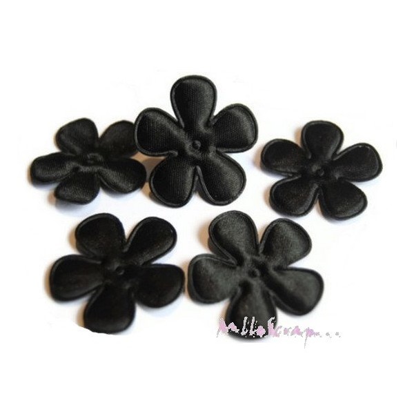 Appliques fleurs tissu satin noir - 5 pièces - Photo n°1