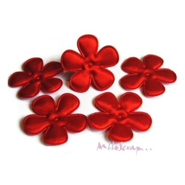 Appliques fleurs tissu satin rouge - 5 pièces - Photo n°1