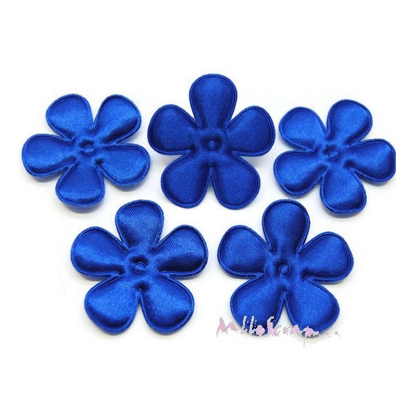 Appliques fleurs tissu satin bleu foncé - 5 pièces - Photo n°1
