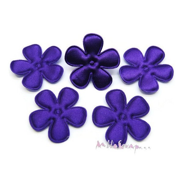 Appliques fleurs tissu satin violet foncé - 5 pièces - Photo n°1