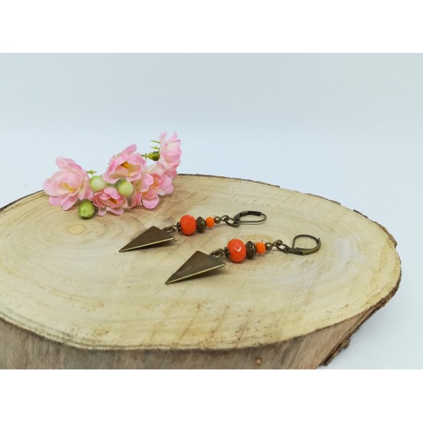 Kit boucles d'oreilles apprêts  bronze et perles en verre à facette orange - Photo n°1