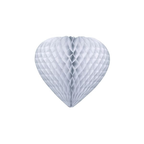 Cœur alvéolé blanc en papier - suspension décoration - Photo n°1