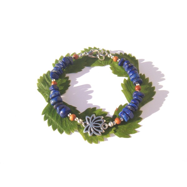 Bracelet Lapis Lazuli et Lotus 18 à 19 CM de tour de poignet - Photo n°1