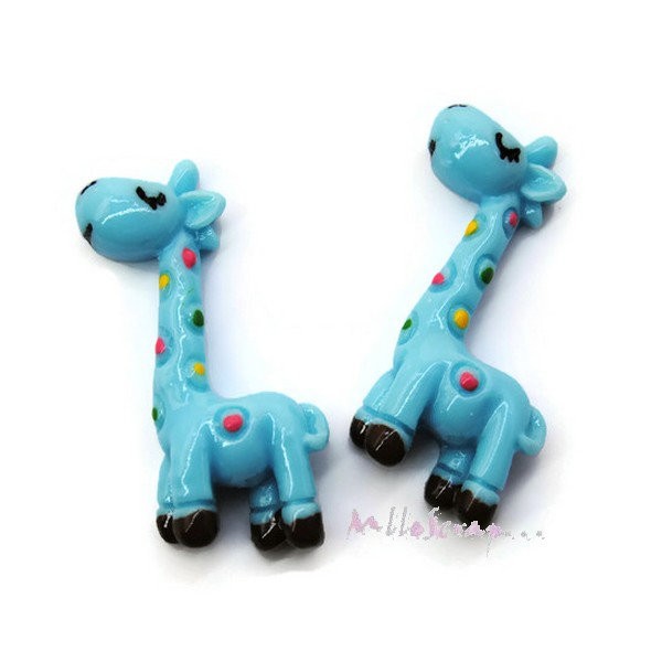 Cabochons girafes résine bleu - 2 pièces - Photo n°1