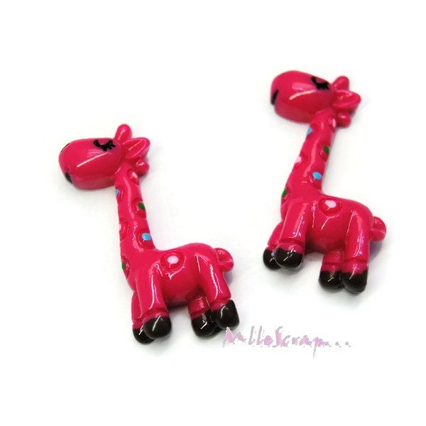 Cabochons girafes résine rose - 2 pièces - Photo n°1