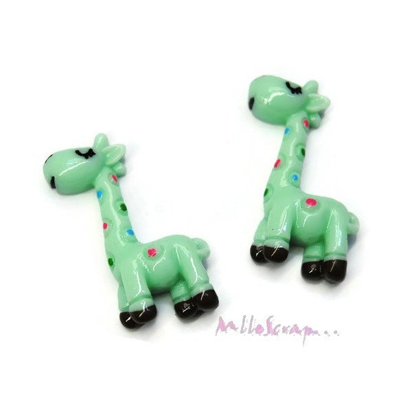 Cabochons girafes résine vert - 2 pièces - Photo n°1