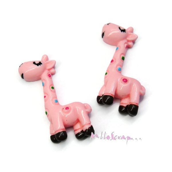 Cabochons girafes résine rose clair - 2 pièces - Photo n°1