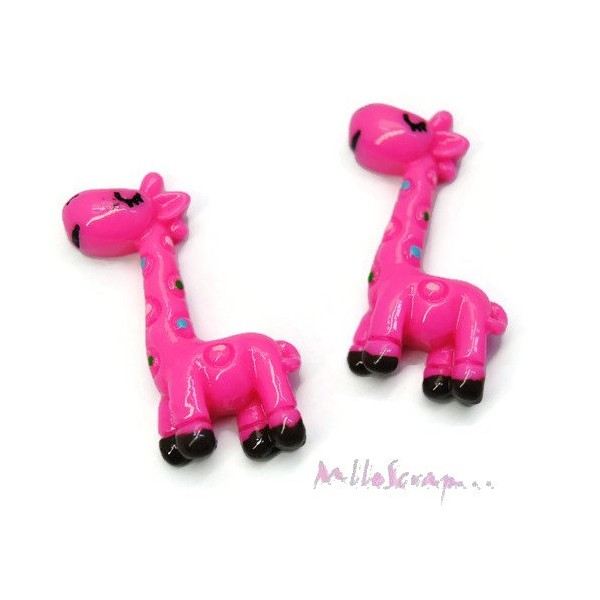 Cabochons girafes résine rose - 2 pièces - Photo n°1
