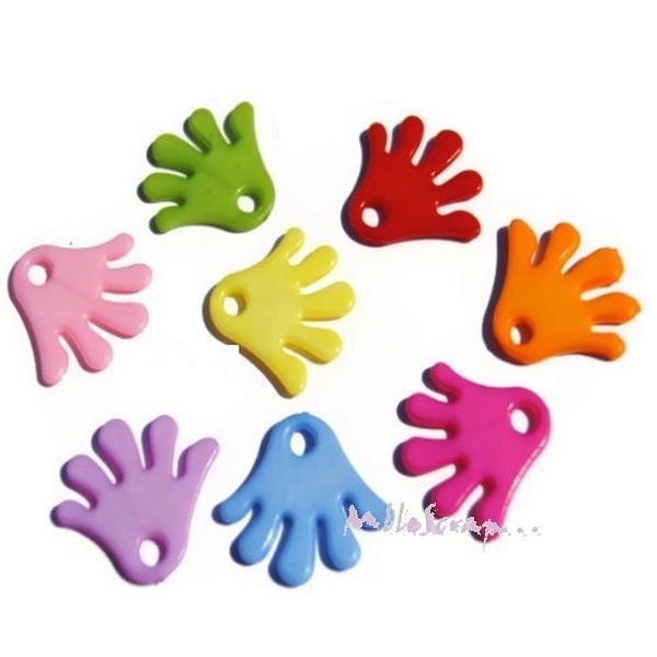 Breloques mains plastique multicolore - 8 pièces - Photo n°1