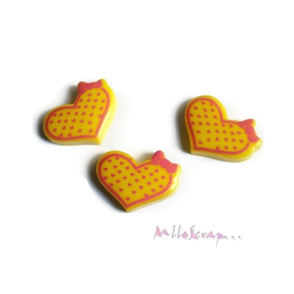 Cabochons petits cœurs résine jaune, rose - 3 pièces - Photo n°1