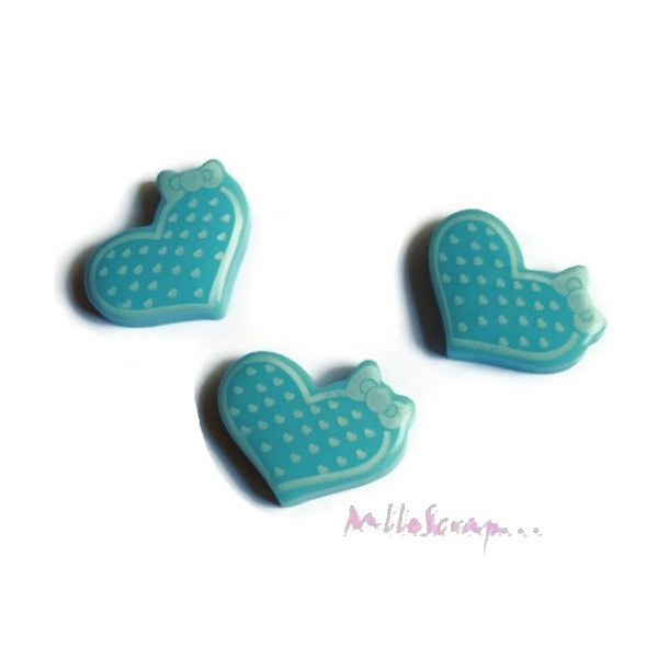 Cabochons petits cœurs résine bleu - 3 pièces - Photo n°1