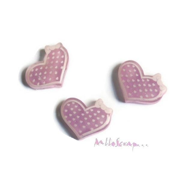 Cabochons petits cœurs résine violet - 3 pièces - Photo n°1