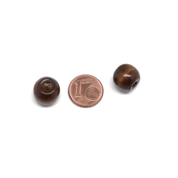 50 Perles En Bois 12mm Rondes Couleur Marron - Photo n°2