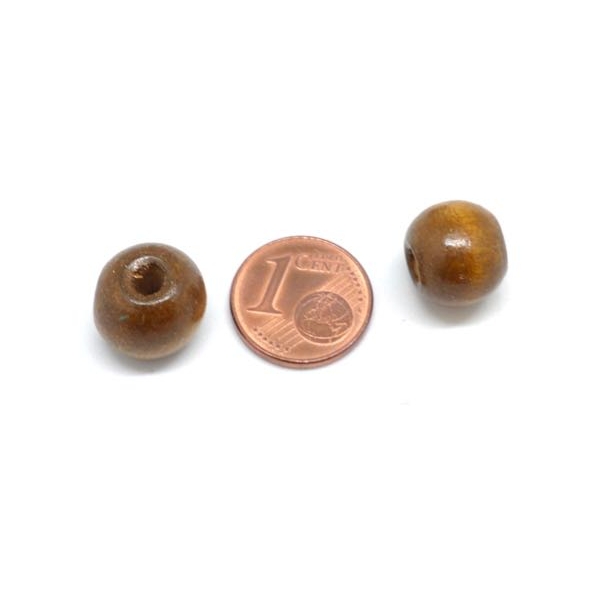 50 Perles 12mm Rondes En Bois Couleur Marron Noisette - Photo n°2