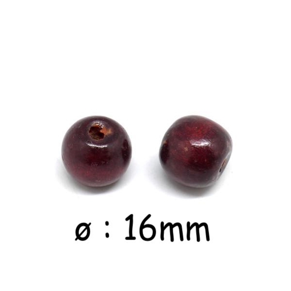 25 Perles 16mm En Bois Rouge Bordeaux - Photo n°1