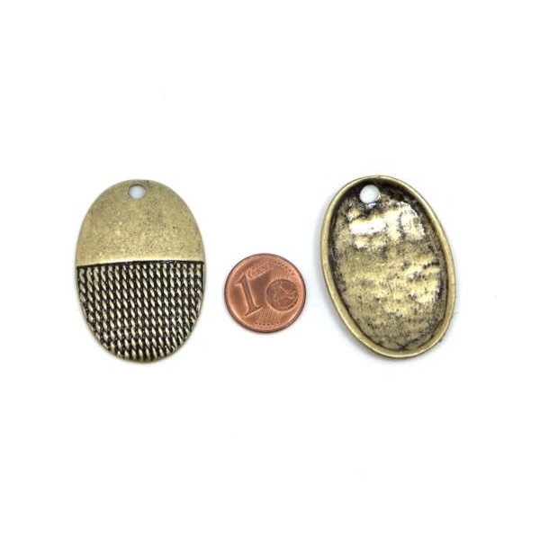2 Pendentifs Lisse Et Texturé De Forme Ovale En Métal De Couleur Bronze - Photo n°2