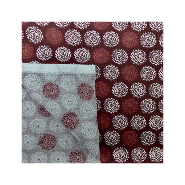 Tissu Coton Motif Fleur De Pissenlit Rouge Grenat Et Blanc - Vendu Au Mètre - Photo n°4