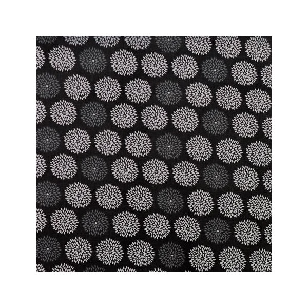 Tissu Coton Motif Fleur De Pissenlit Noir, Gris Et Blanc  - Vendu Au Mètre - Photo n°4