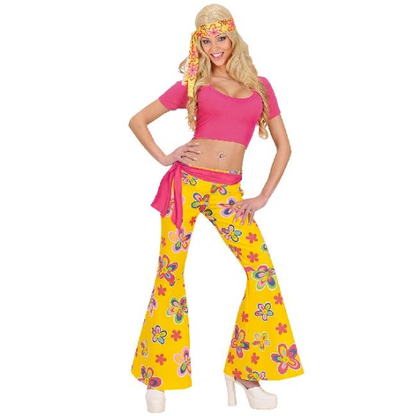Pantalon femme hippie jaune à fleurs -Taille M/L - Photo n°1