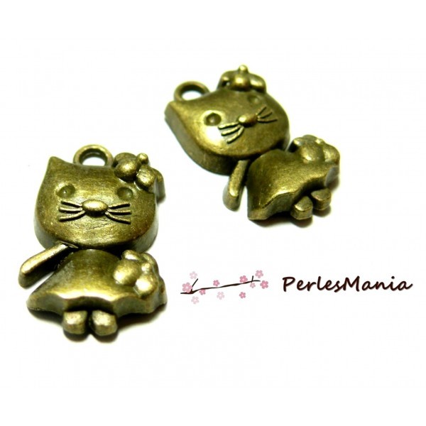 Lot 20 pendentifs breloque fille chat Kitty métal couleur Bronze 2D1221 - Photo n°1