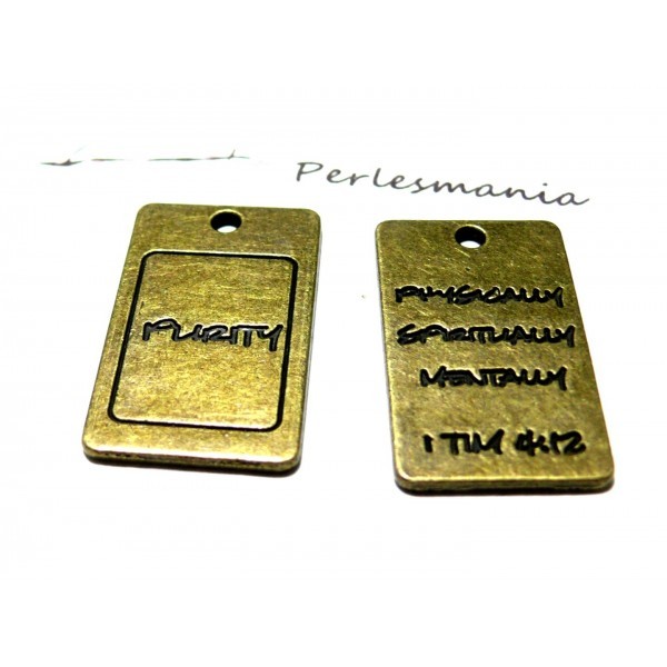 Lot de 10 breloques pendentifs Message Purity métal couleur Bronze 2D1537 - Photo n°2