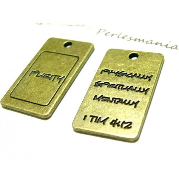 Lot de 10 breloques pendentifs Message Purity métal couleur Bronze 2D1537 - Photo n°1