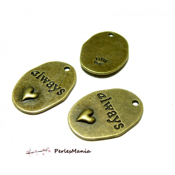 Lot de 10 pendentifs Love always métal couleur Bronze P047 - Photo n°1