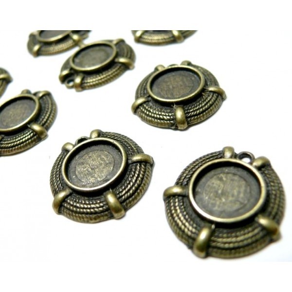Lot de 10 pendentifs medaillon type chaine métal couleur Bronze ref A12290 - Photo n°1