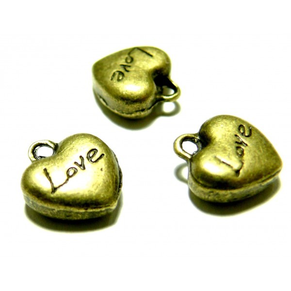 Lot de 20 pendentifs breloques coeur love métal couleur Bronze P19926 - Photo n°2
