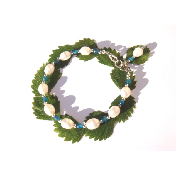 Bracelet Perles d'Eau douce et Apatite 17.5 à 18.5 CM  de tour de poignet - Photo n°1