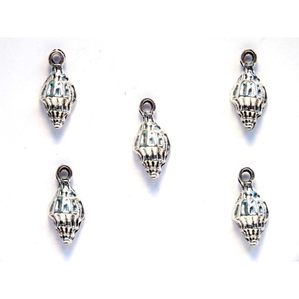 LOT 5 CHARMS/BRELOQUES  plaqué argent coquillage 19*9mm (01) - Photo n°1