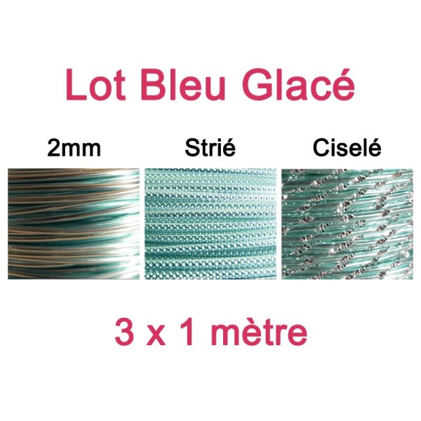 Lot fil alu bleu glacé 2mm - 3 x 1m - Photo n°1